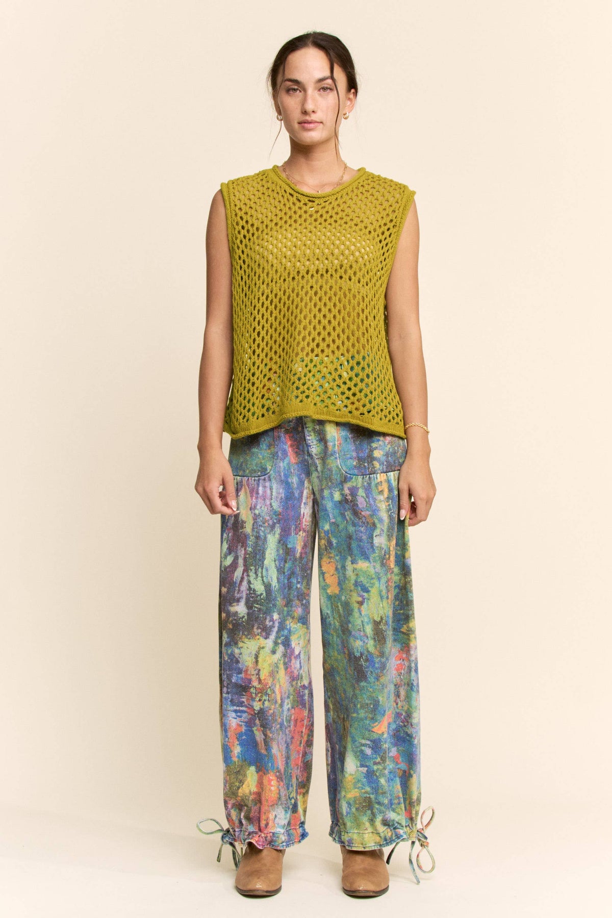 FISHNET OPEN-KNIT CREW NECK SWEATER VEST